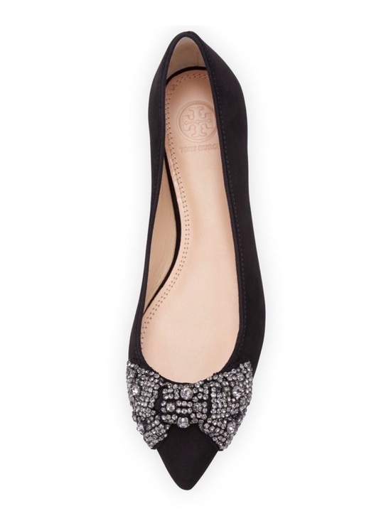 Tory Burch Shoes - Tory Burch Vanessa Black Suede Pointed Toe Crystal -Bow Ballet Flat Sz 9.5 Prepp
